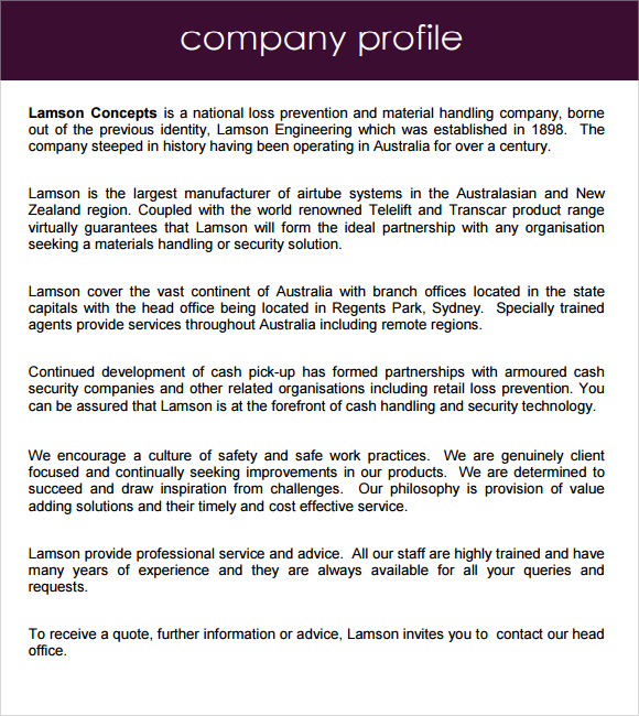 8 Company Profile Sample Free Examples Format