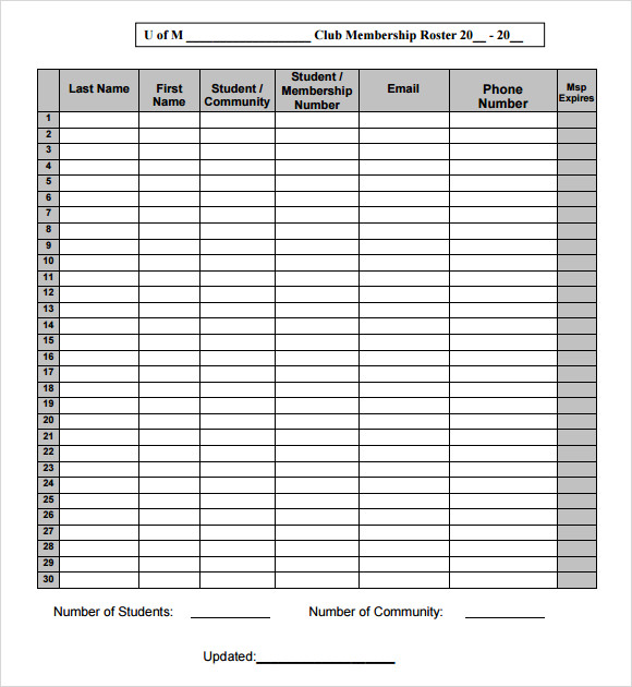 Membership List Template