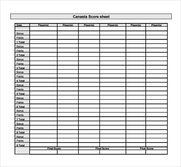 Free printable canasta score sheet