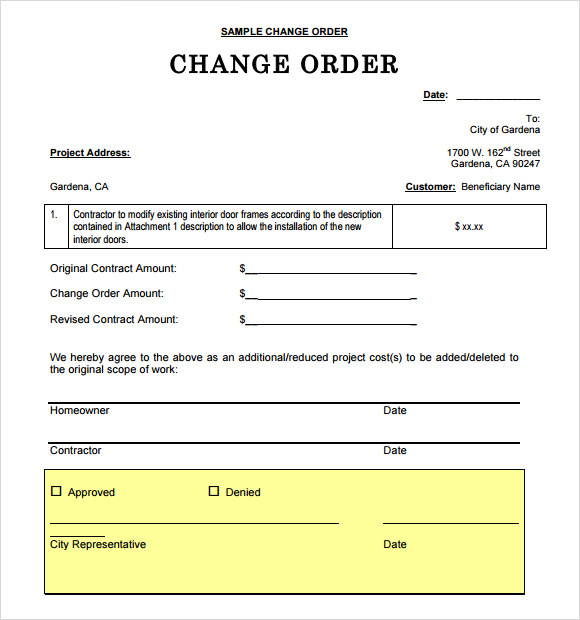 sample change order template