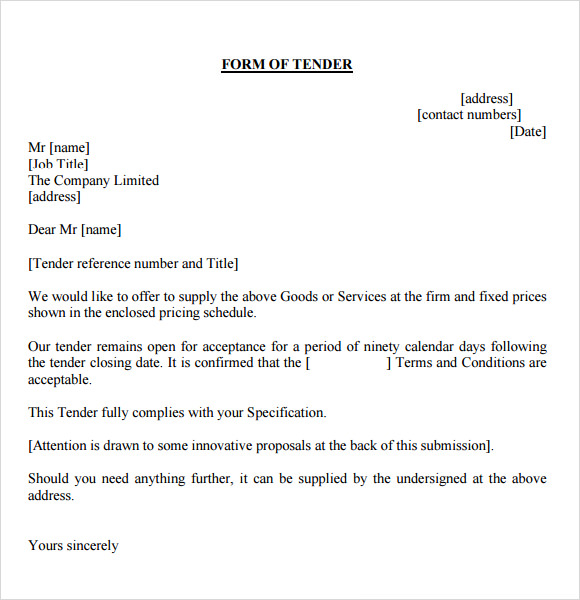 tender forms template