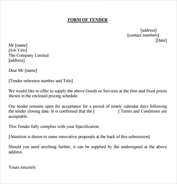 application letter of a tender