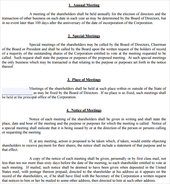 sample bylaws template1
