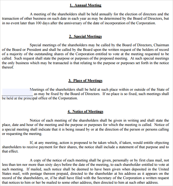 7 Bylaws Templates Sample Templates 