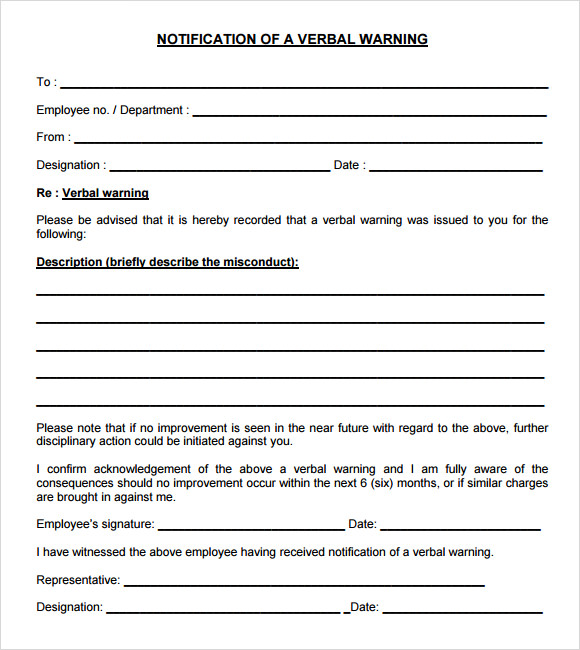 Free Printable Verbal Warning Form Printable Forms Free Online