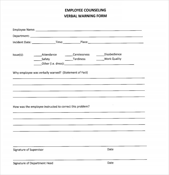 verbal warning forms template