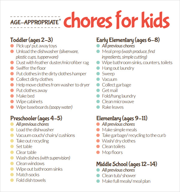 Kid Chore Chart Template Free