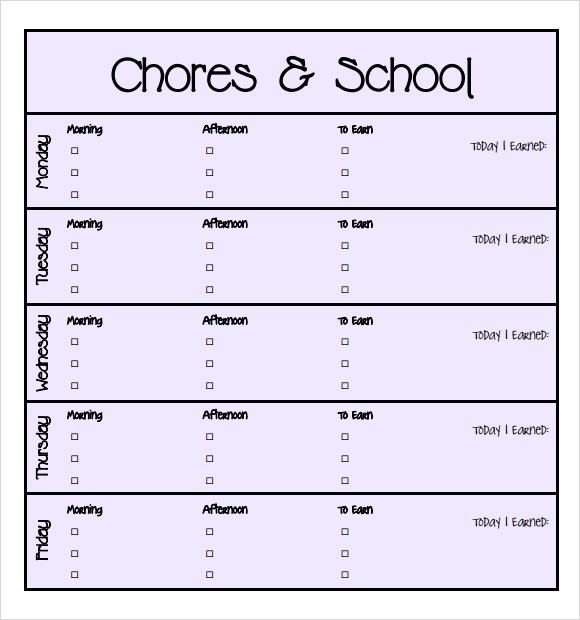 FREE 8+ Sample Kids Chore Chart Templates in PDF | MS Word