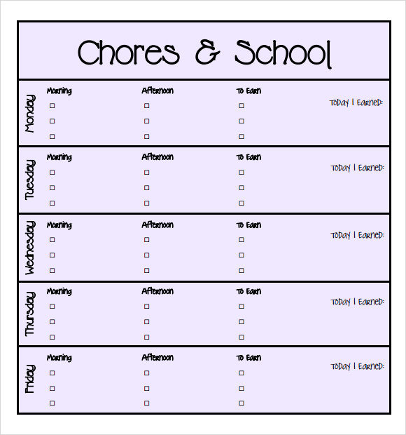 20 Printable Daily Chore Chart Template Free Coloring Pages