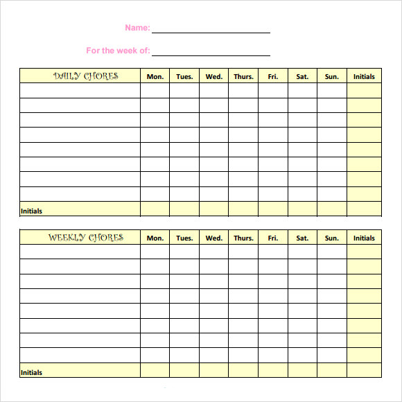 kids chore chart template pdf