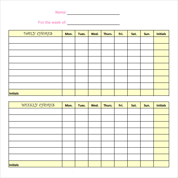 Sample Chore Charts For Families