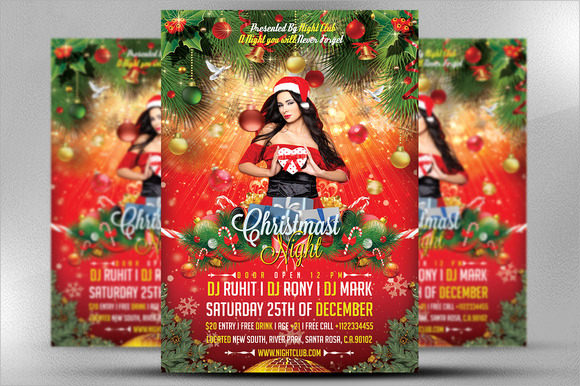 merry christmast party poster template