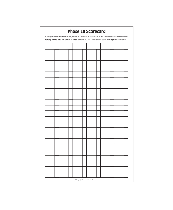 phase ten score card