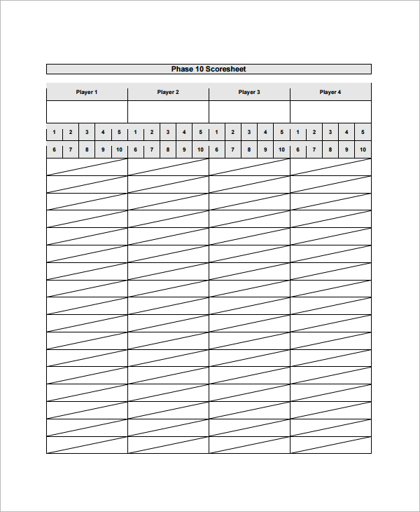 FREE 5+ Sample Phase 10 Score Sheet Templates in PDF