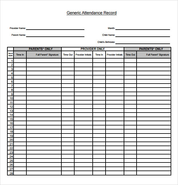 printable attendance chart