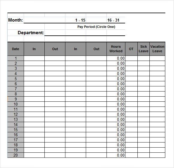 attendance chart template excel
