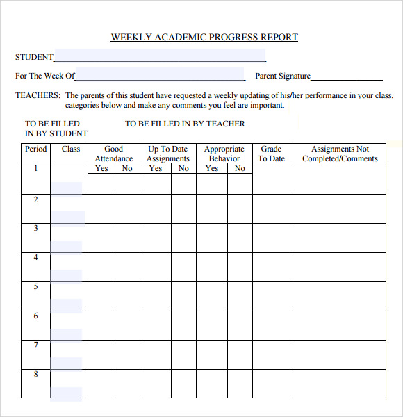 Printable Student Progress Report Template Printable Templates