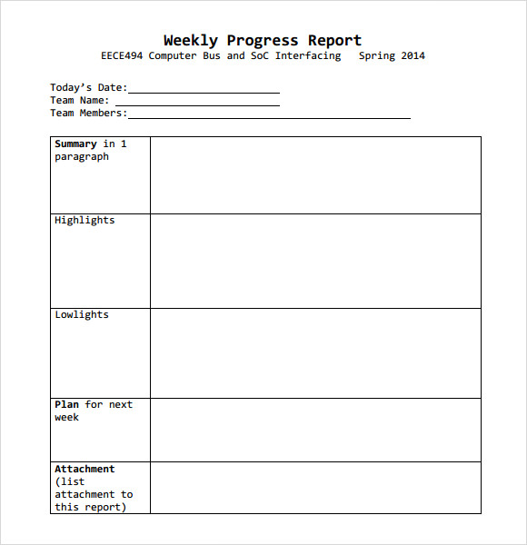 weekly progress report form