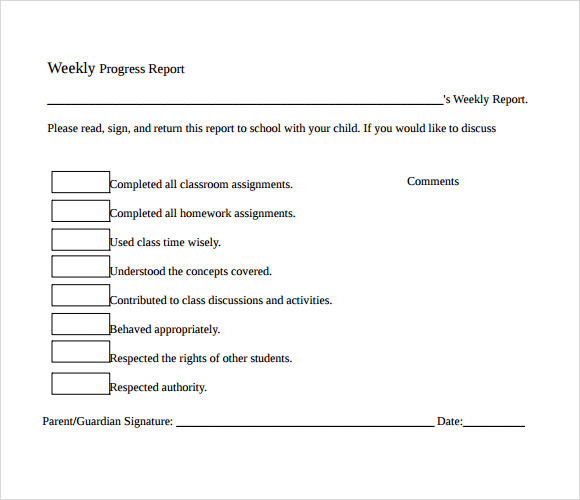 weekly progress report template word