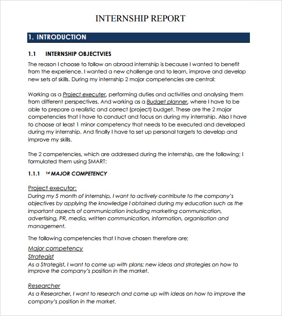 internship report presentation format