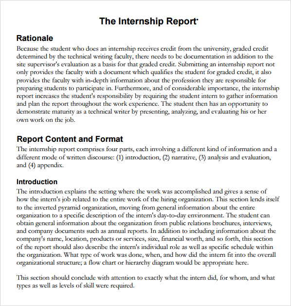 Internship Report Sample At University