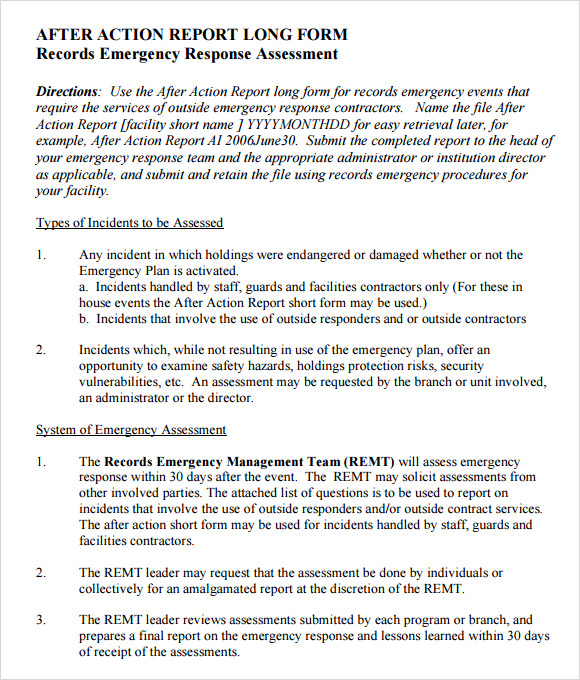 Sample After Action Report 6+ Documents in PDF