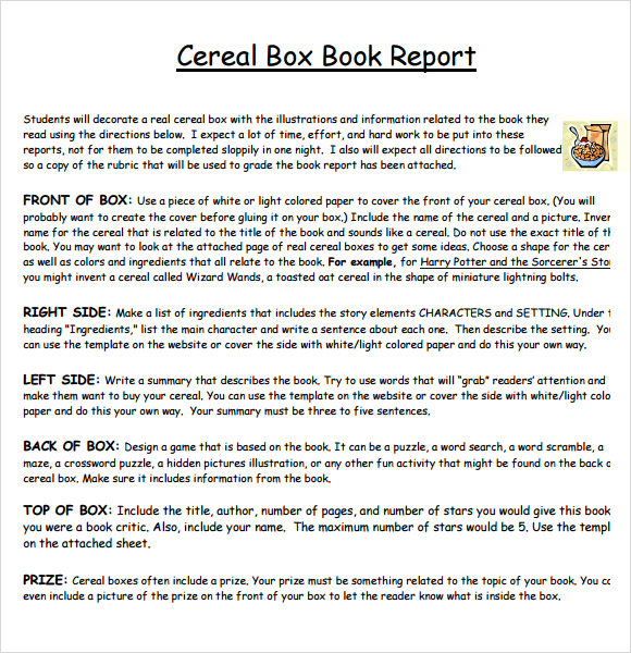 Cereal Box Book Report Template