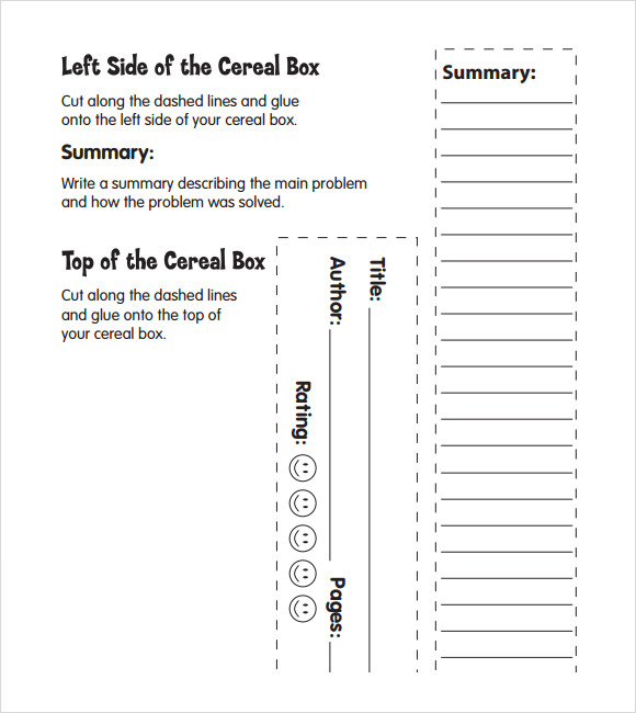 example of cereal box book report