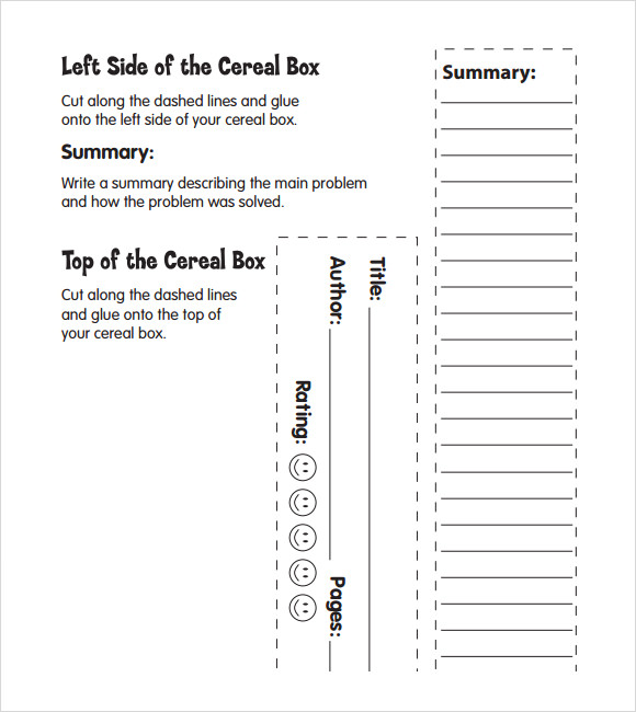 Printable Cereal Box Book Report Template Free