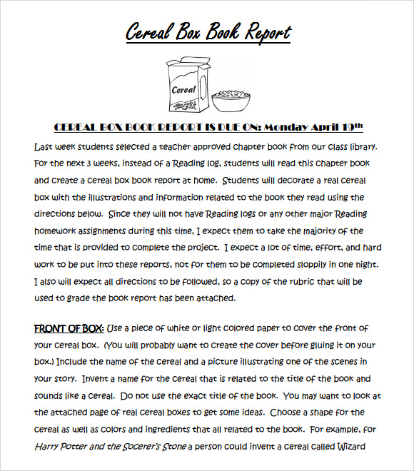 free cereal box book report template