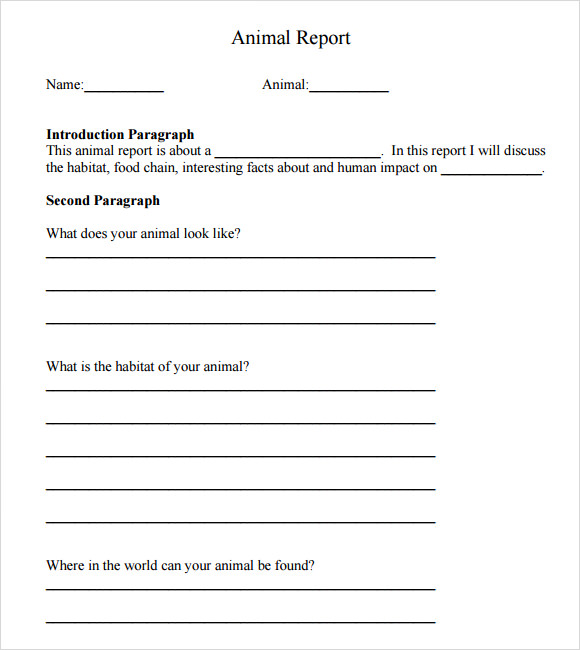 animal report template example