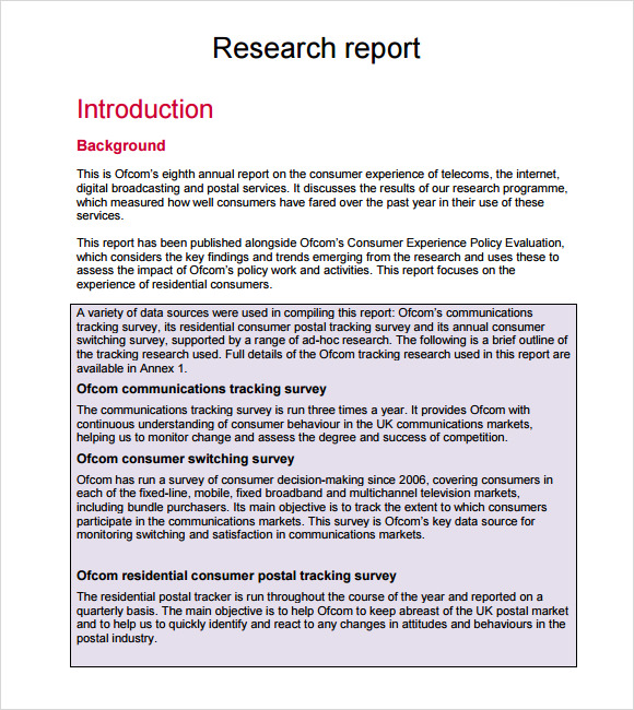 introduction of research report example