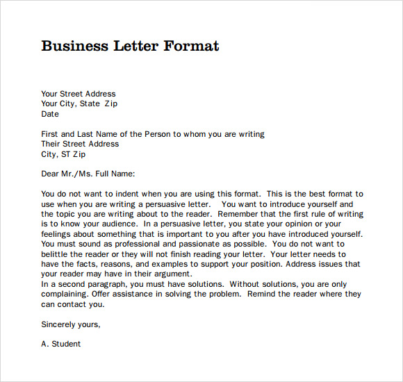 Professional Letter Format Pdf