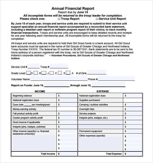 annual financial report template