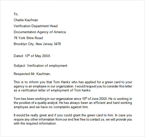 employment verification letter template