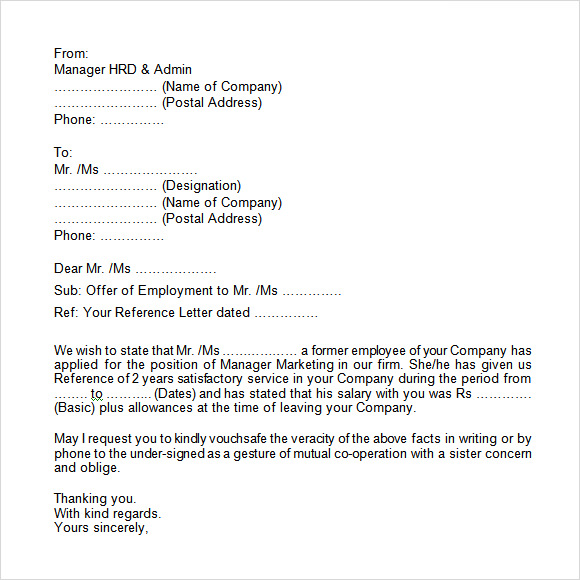 sample employment verification letter for visa