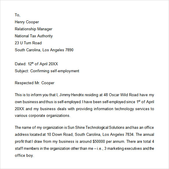 self employment letter