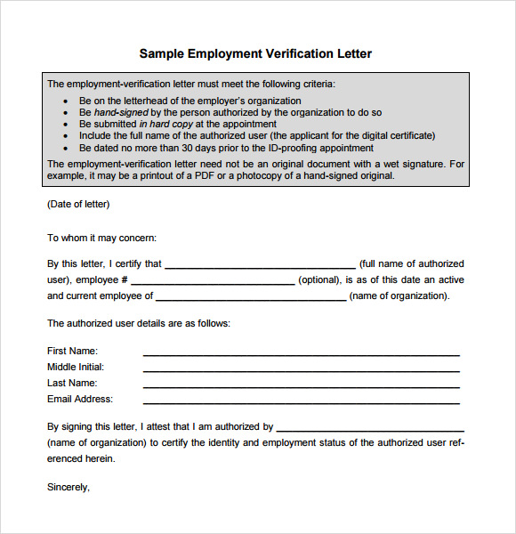 free 9 sample proof of employment letter templates in pdf ms word