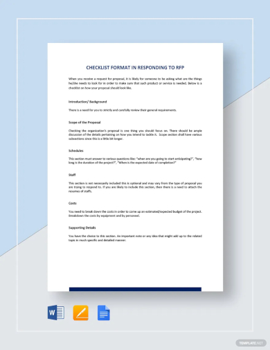 checklist sample format for responding to rfp template
