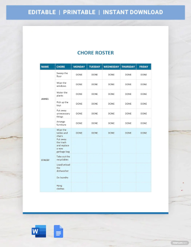 chore roster template