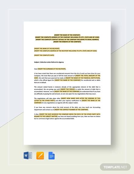 collection letter referral to agency template