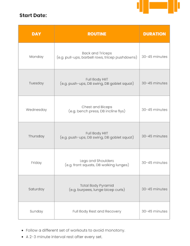 daily workout chart template
