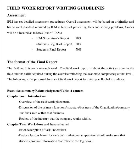 field work report writting guideline