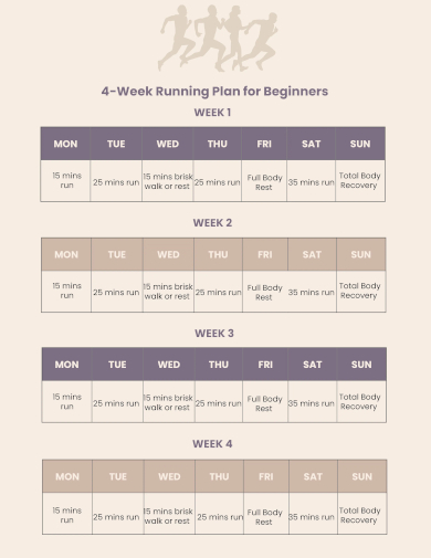 free running workout chart template