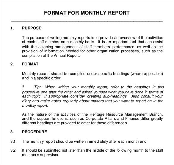 monthly report format