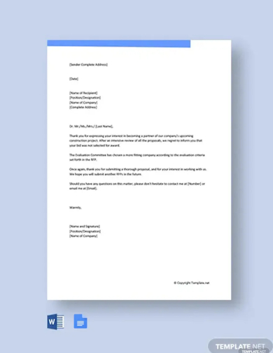 rfp proposal rejection letter template