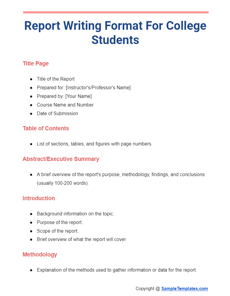 report writing format for college students