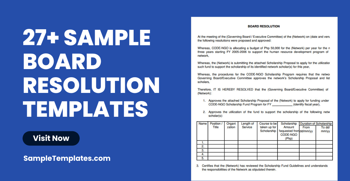 sample board resolution templates