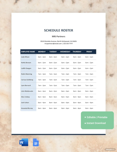 schedule roster template