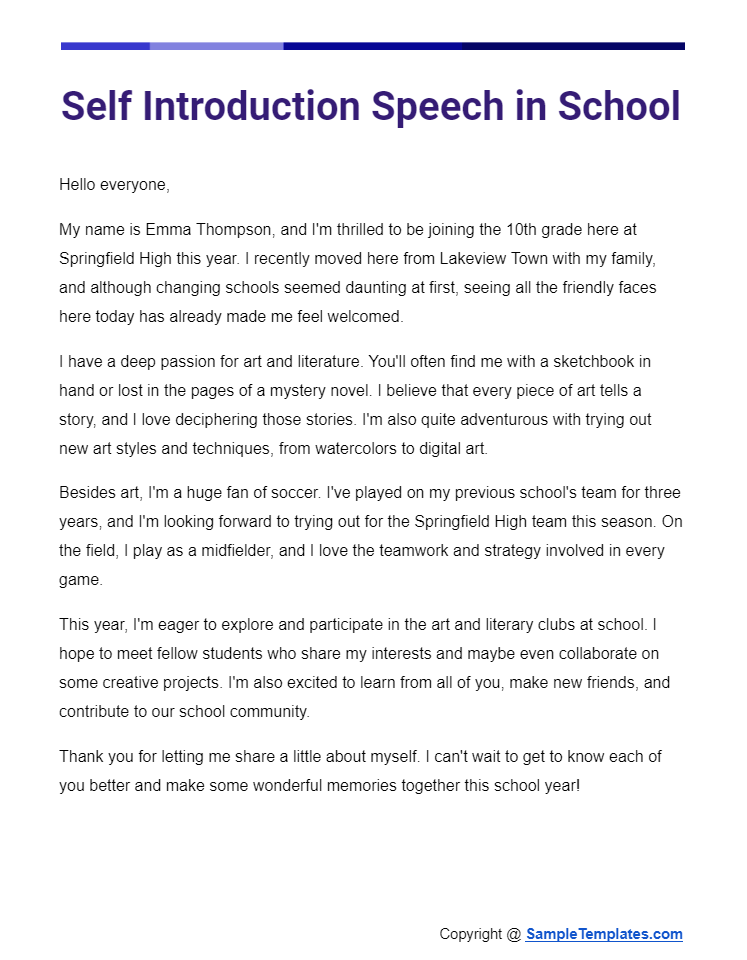 self introduction speech in school